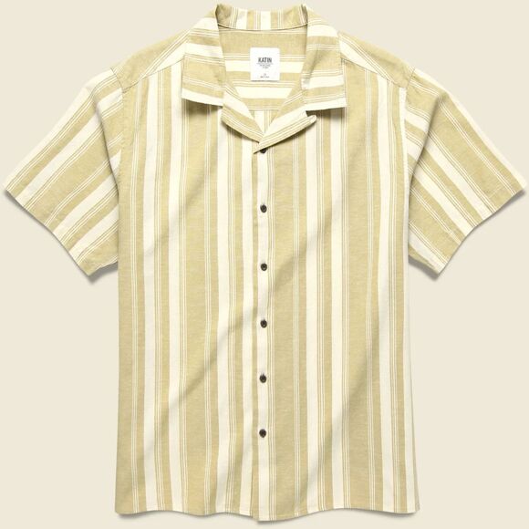 Katin Ian Linen Blend Shirt in Brass ( Tan and White Stripe ) | Medium - Picture 2 of 7
